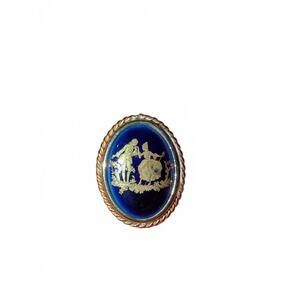 Vintage Blue and Gold French limoge Cameo Brooch Pin